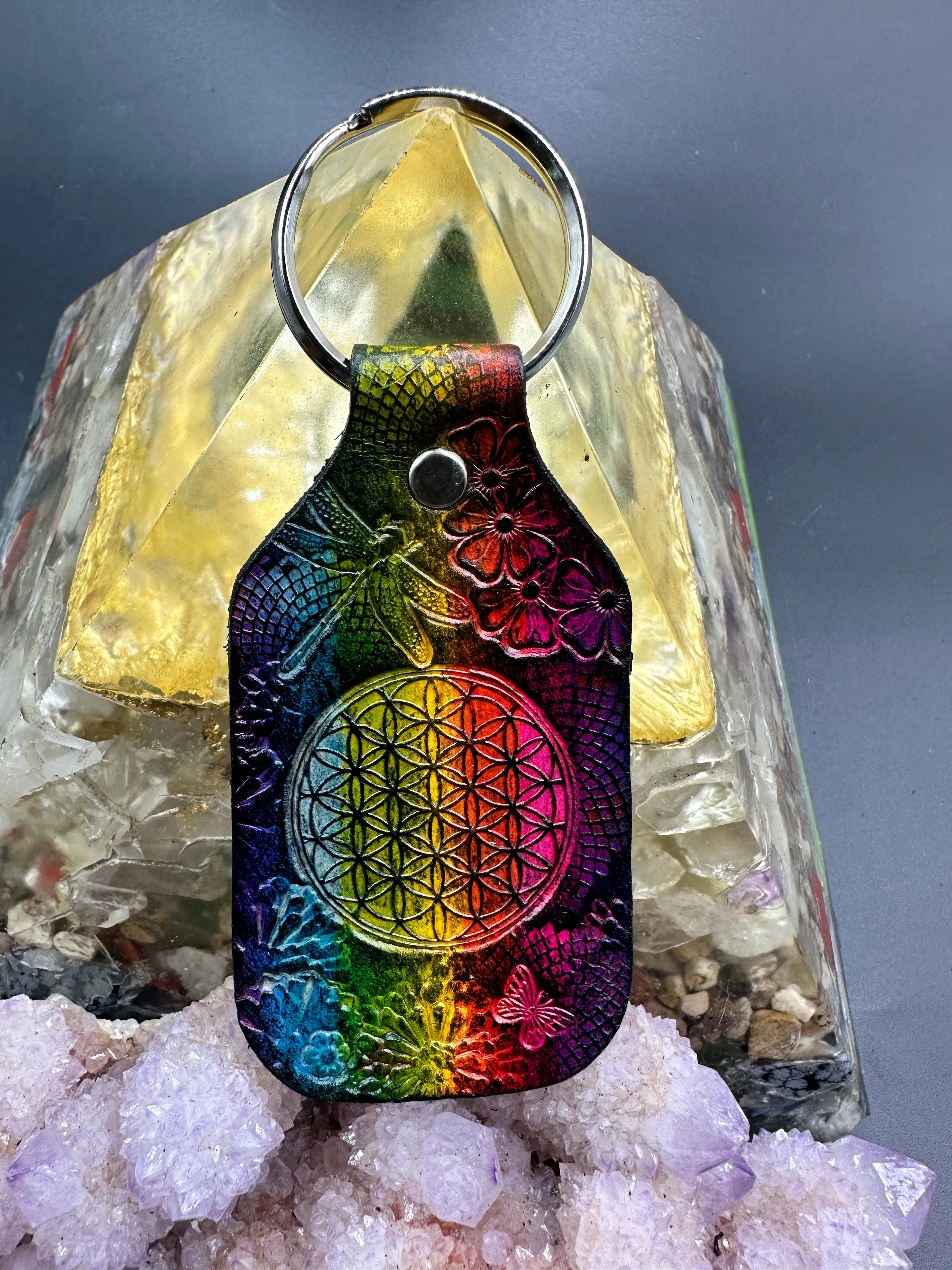 Stamped Leather Keychain - Flower of Life