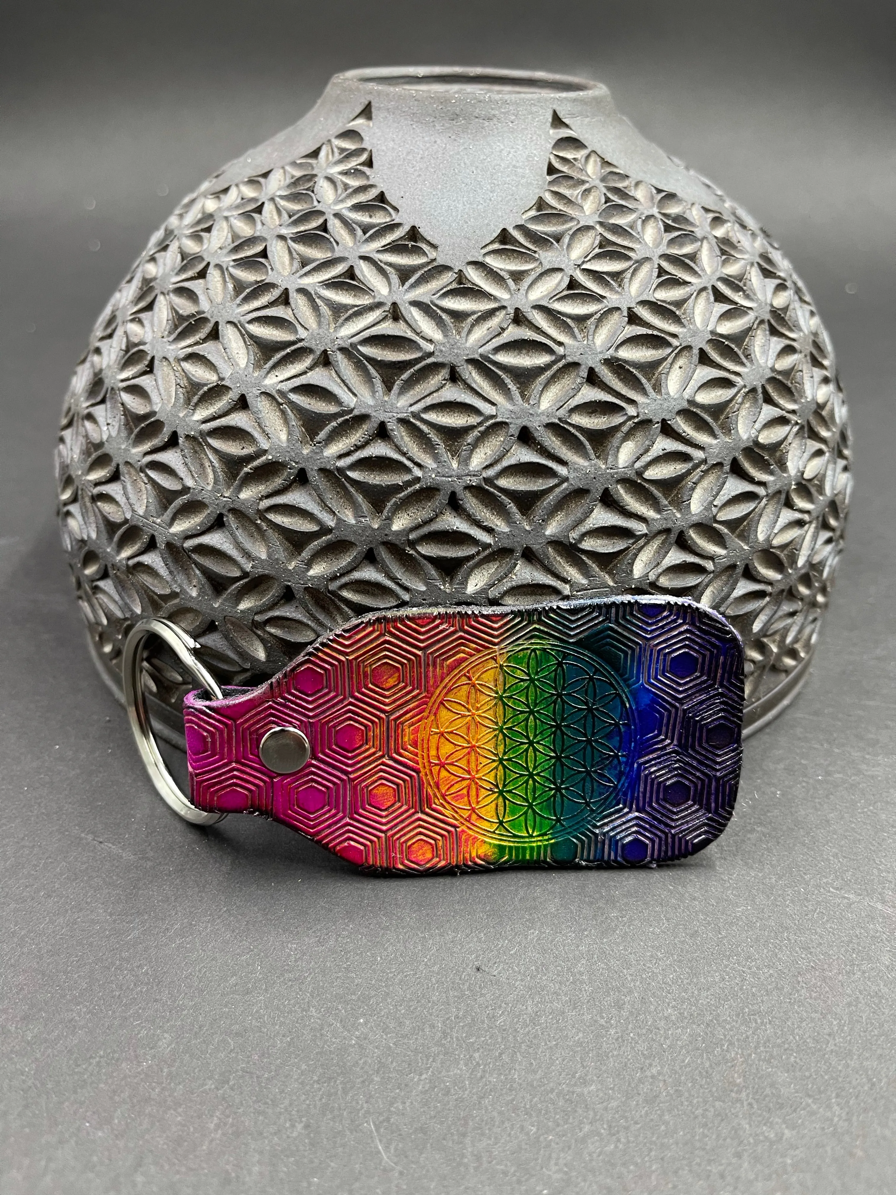 Stamped Leather Keychain - Flower of Life