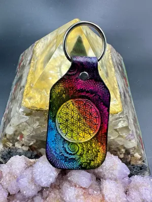 Stamped Leather Keychain - Flower of Life