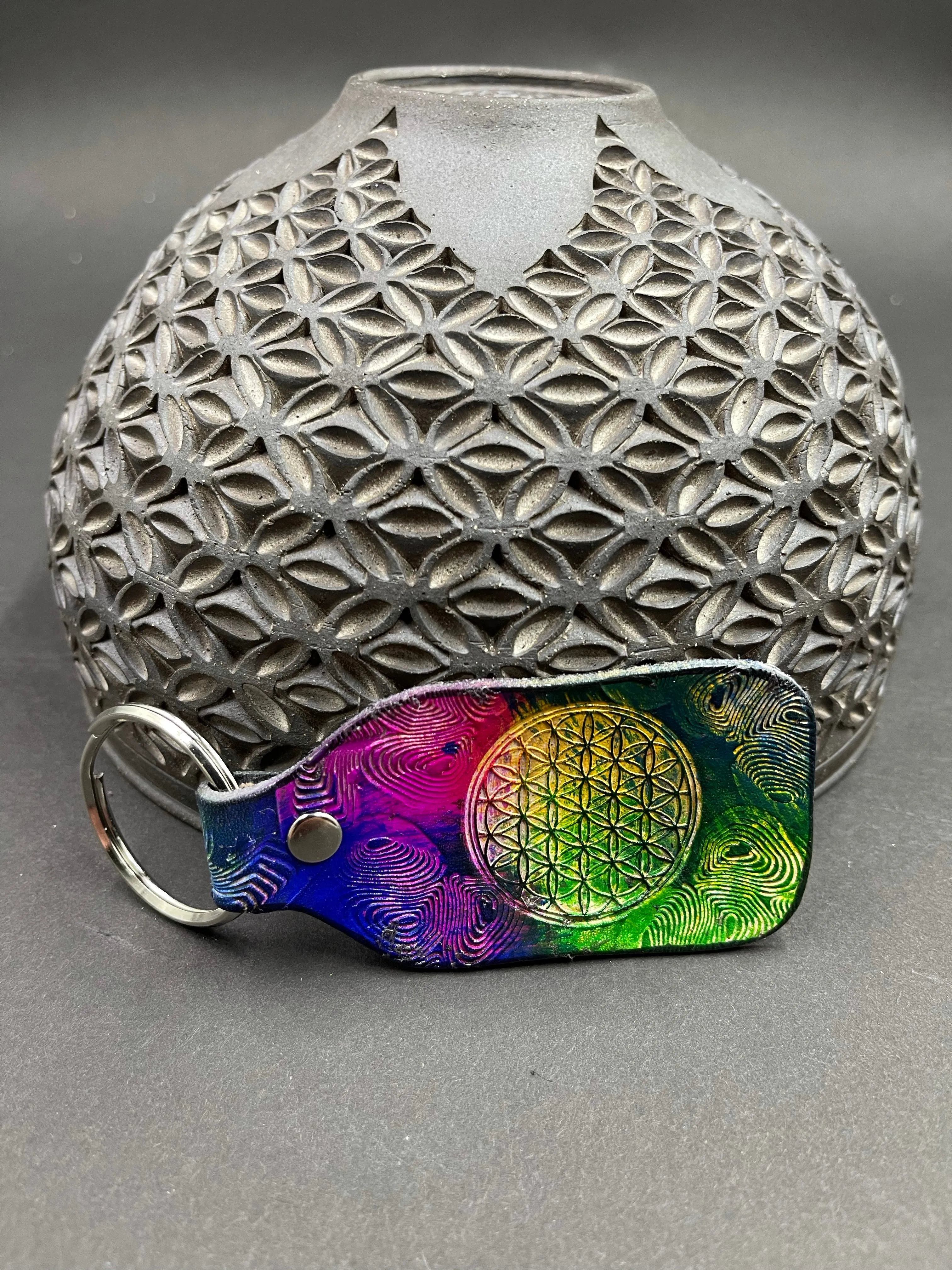 Stamped Leather Keychain - Flower of Life