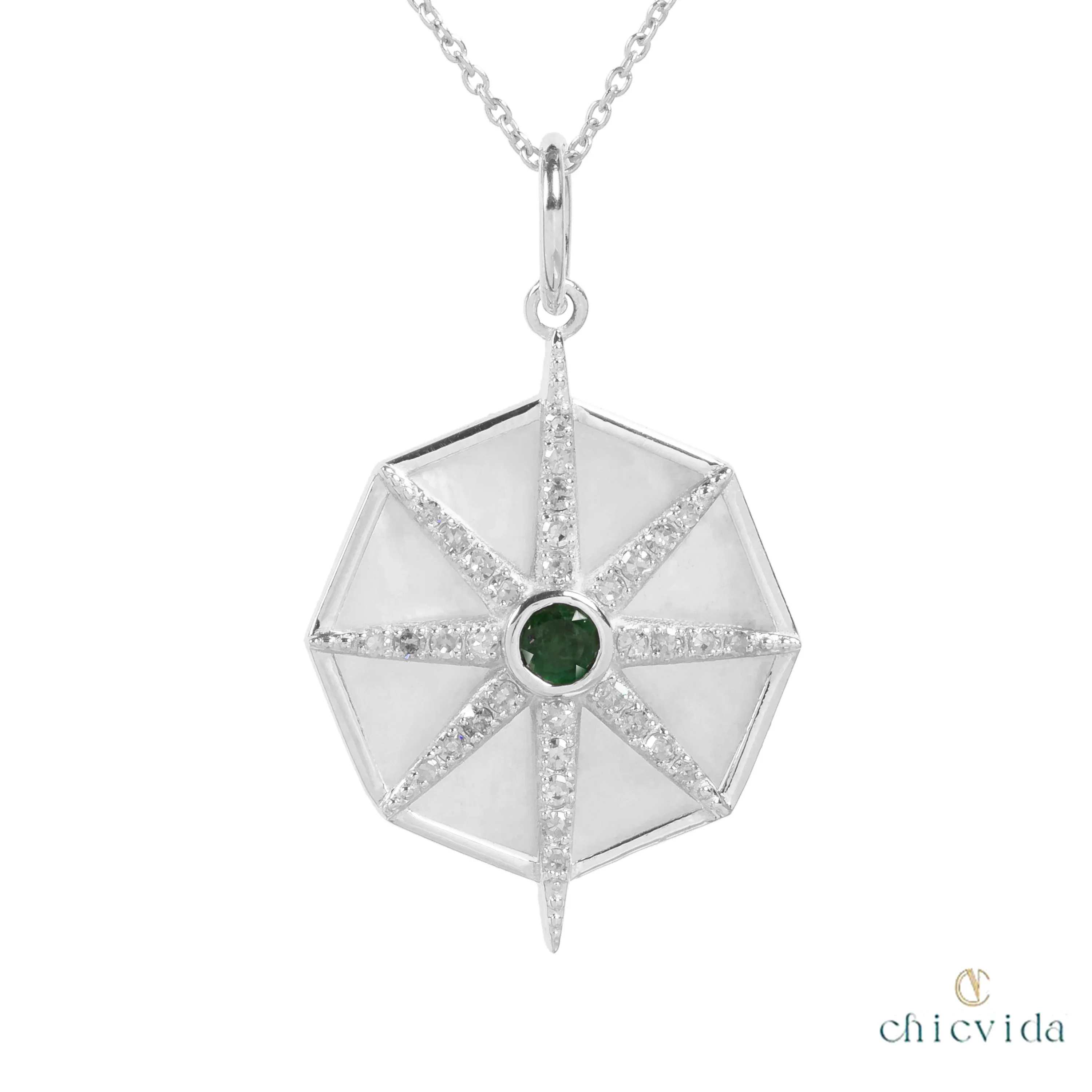 Starburst Emerald Diamond Pendant
