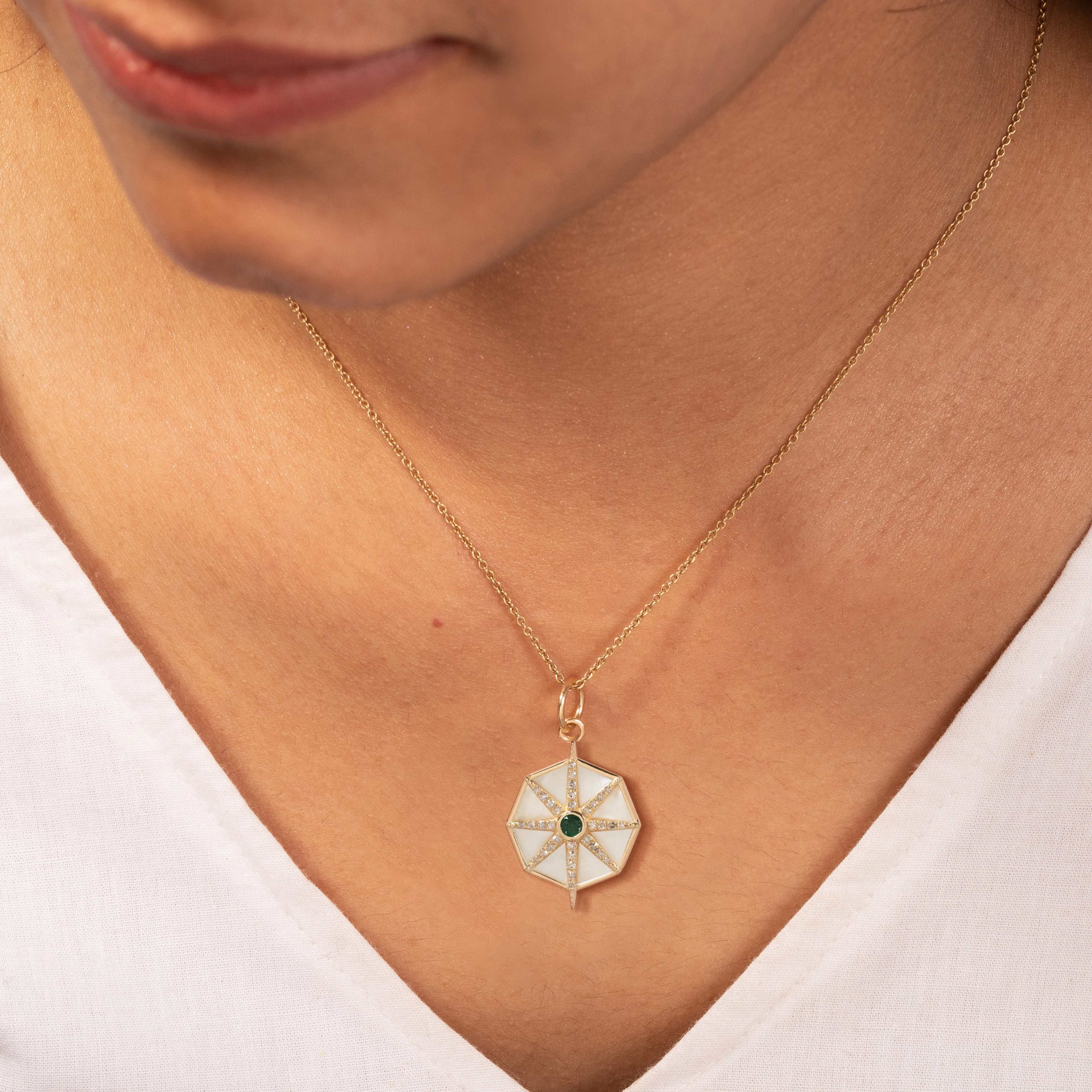 Starburst Emerald Diamond Pendant