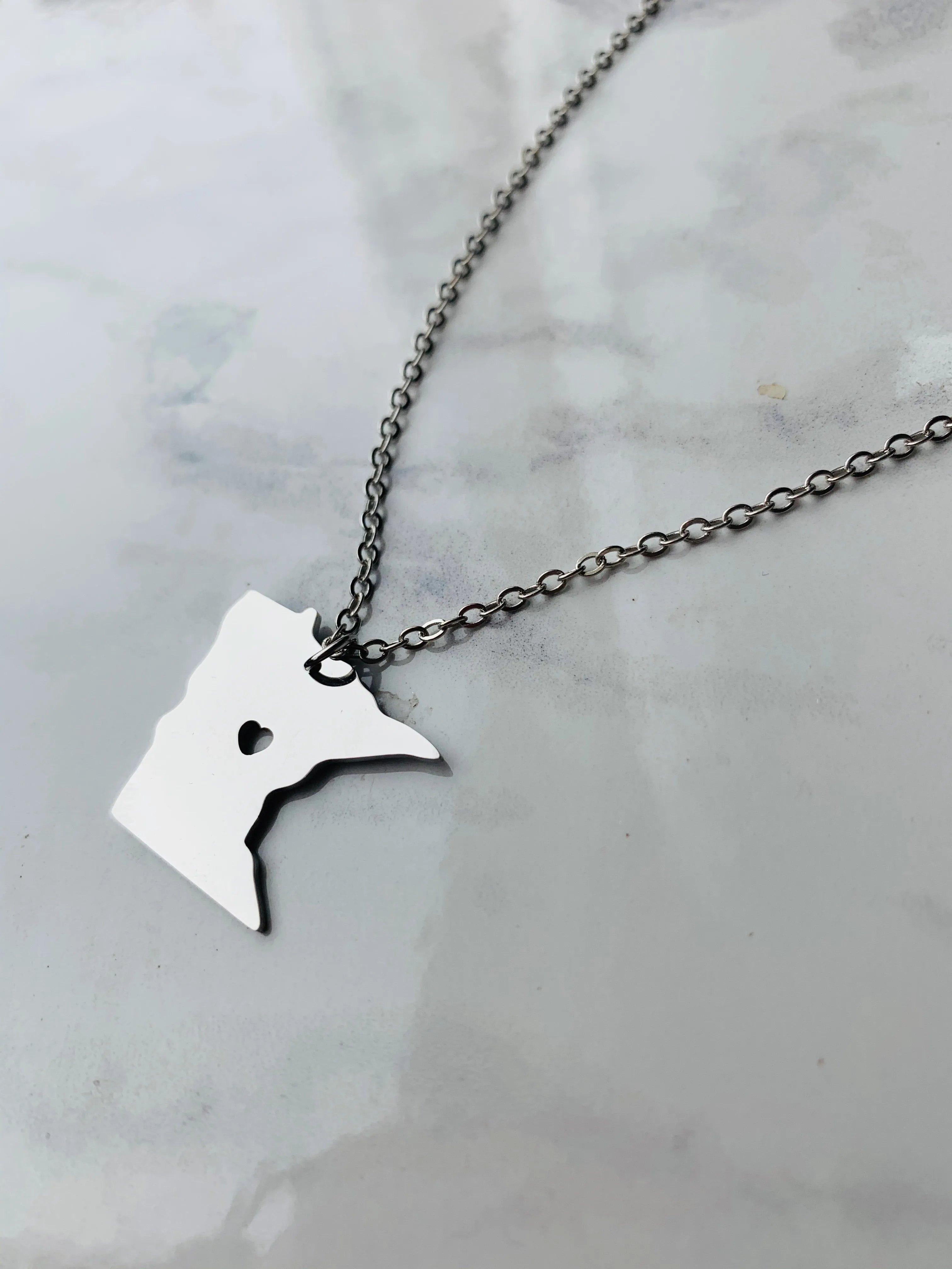 State necklaces! Stainless steel | All states available | Heart in middle of state | Minnesota
