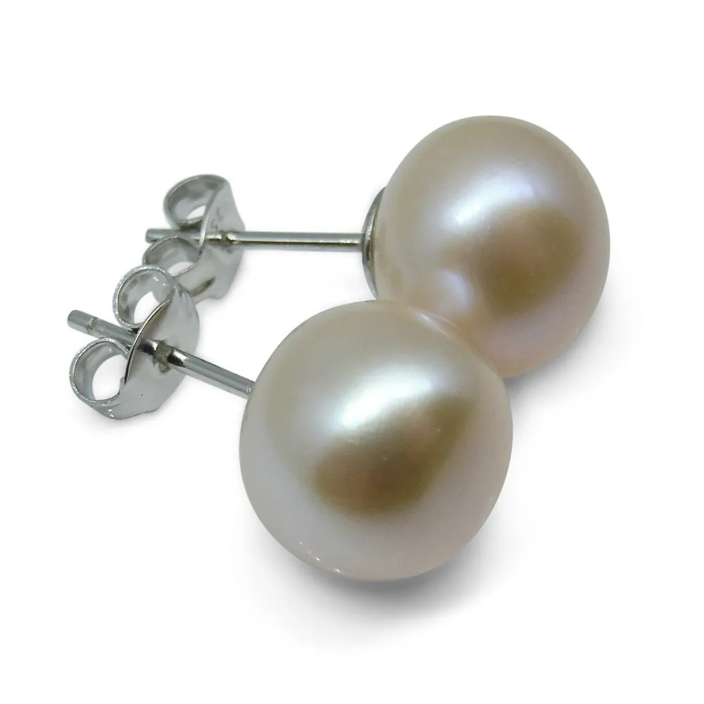Sterling Silver 10mm Pair Natural Baby Pink Pearl Stud Earrings