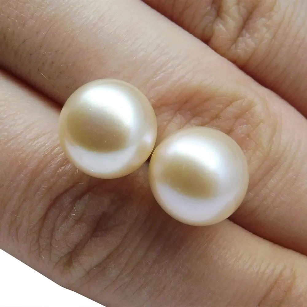 Sterling Silver 10mm Pair Natural Baby Pink Pearl Stud Earrings
