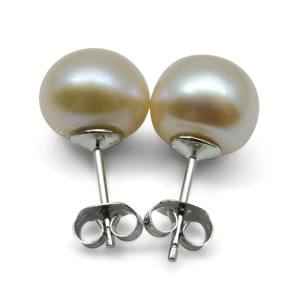 Sterling Silver 10mm Pair Natural Baby Pink Pearl Stud Earrings
