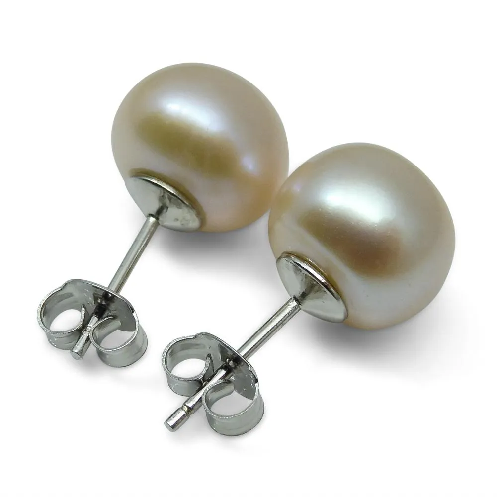 Sterling Silver 10mm Pair Natural Baby Pink Pearl Stud Earrings