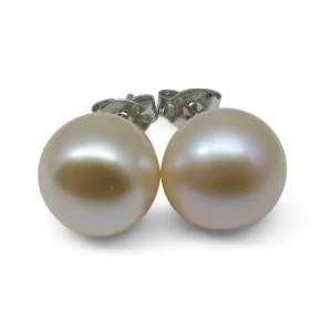 Sterling Silver 10mm Pair Natural Baby Pink Pearl Stud Earrings