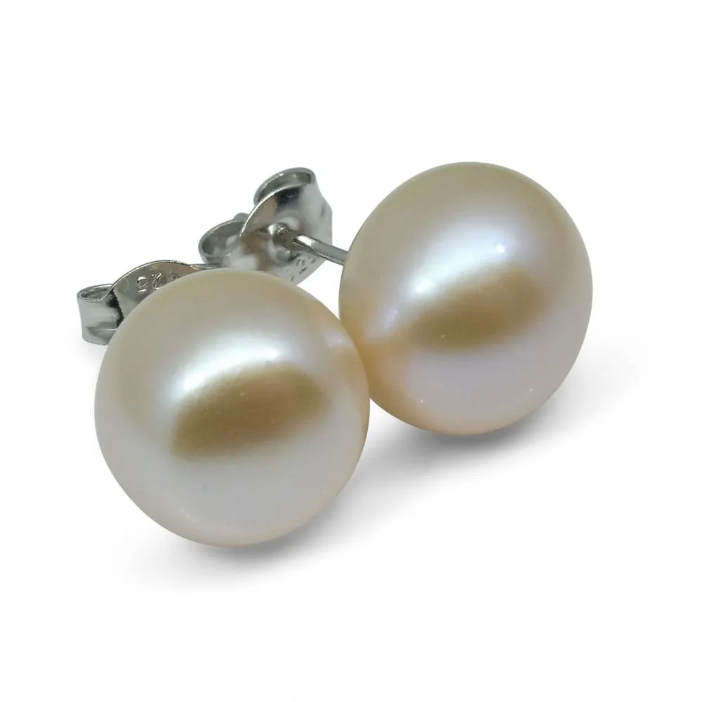 Sterling Silver 10mm Pair Natural Baby Pink Pearl Stud Earrings