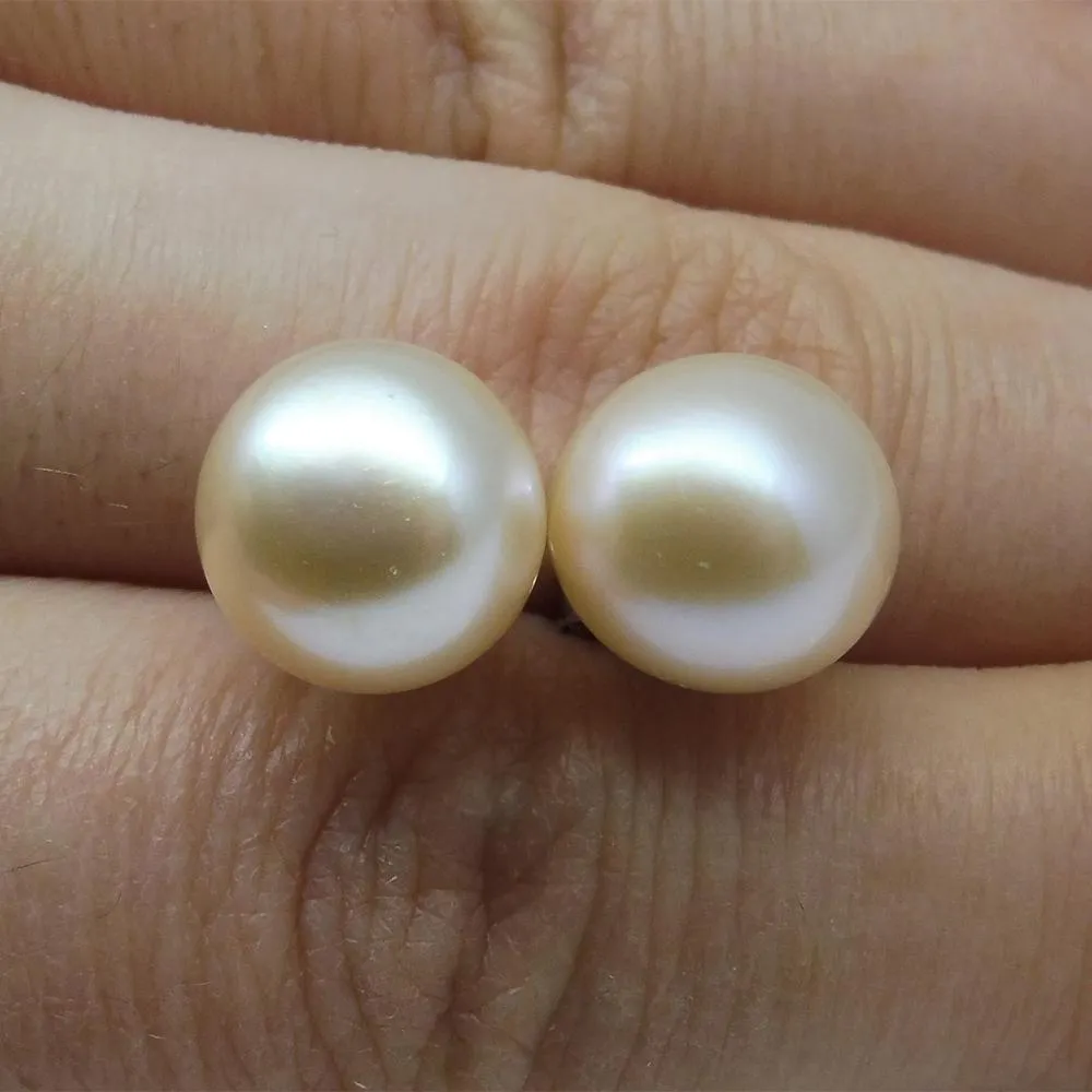 Sterling Silver 10mm Pair Natural Baby Pink Pearl Stud Earrings