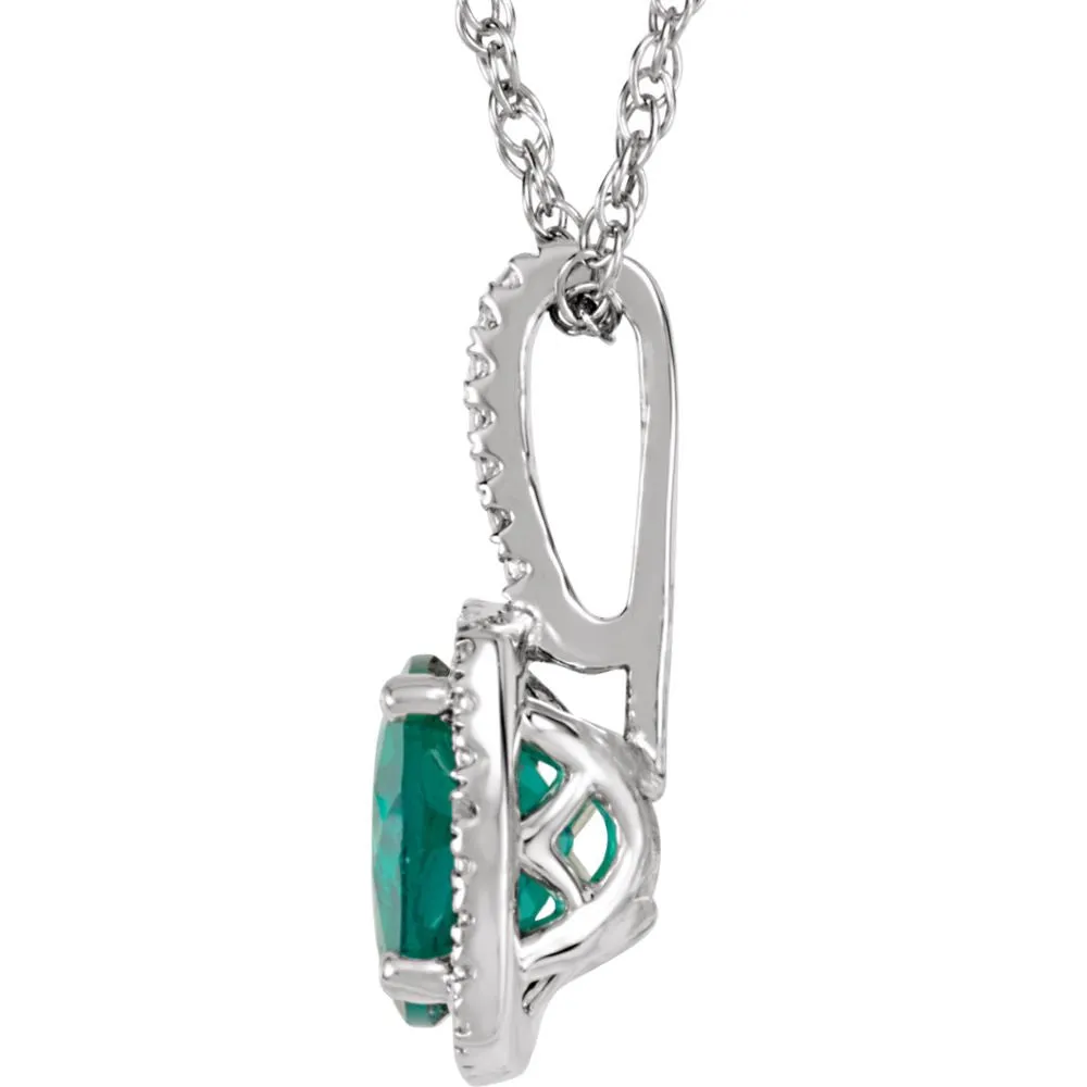 Sterling Silver 7mm Lab-Grown Emerald & .015 CTW Diamond 18" Necklace