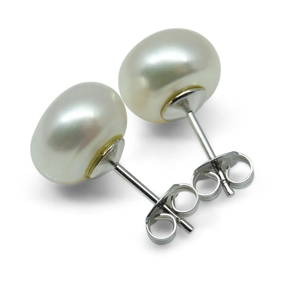 Sterling Silver 8mm Pair Natural White Pearl Stud Earrings
