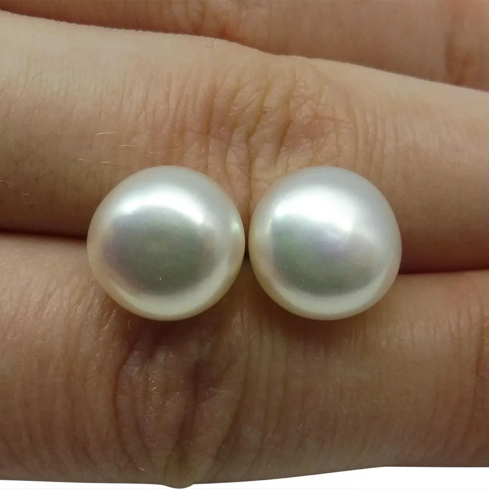Sterling Silver 8mm Pair Natural White Pearl Stud Earrings