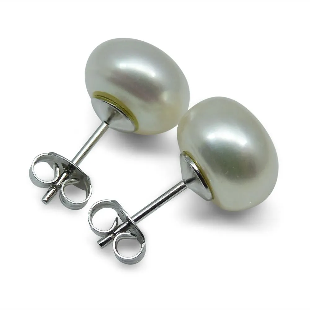 Sterling Silver 8mm Pair Natural White Pearl Stud Earrings