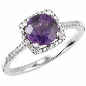 Sterling Silver Amethyst & .01 CTW Diamond Ring Size 8