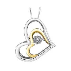 Sterling Silver and 10K Yellow Gold (0.02ct) Double Heart Dancing Diamond Pendant