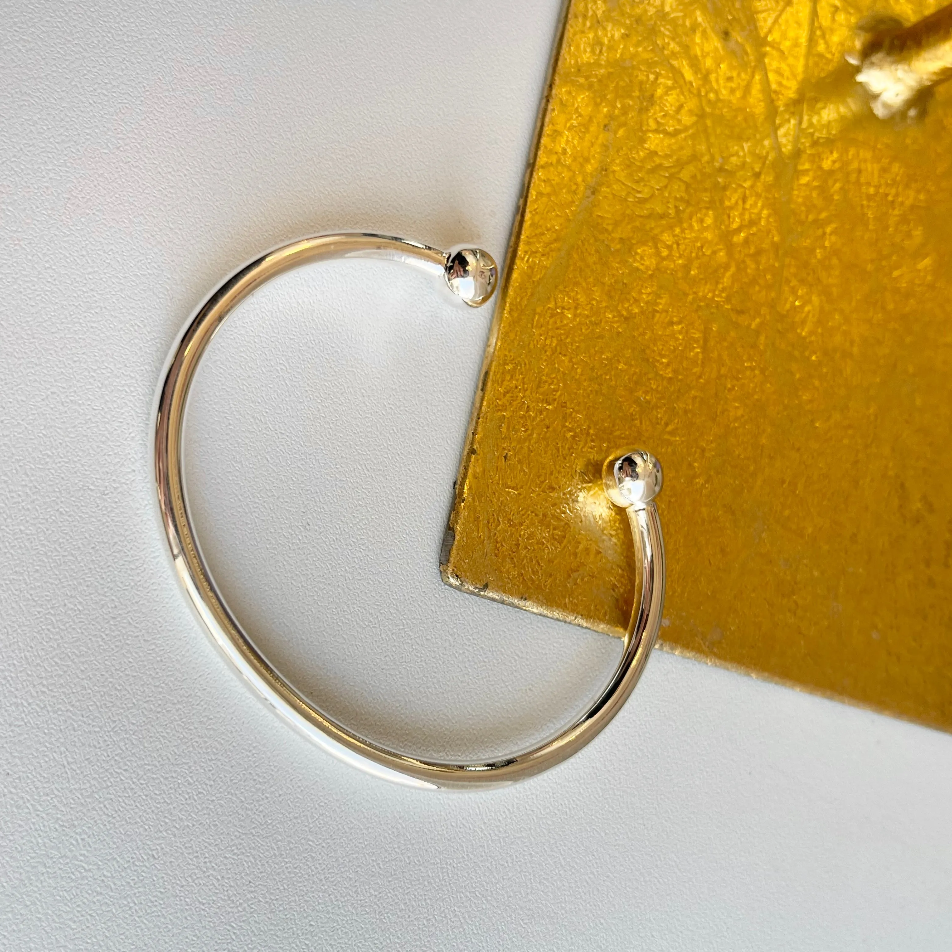 Sterling Silver Ball End Cap Open Cuff Bangle Bracelet
