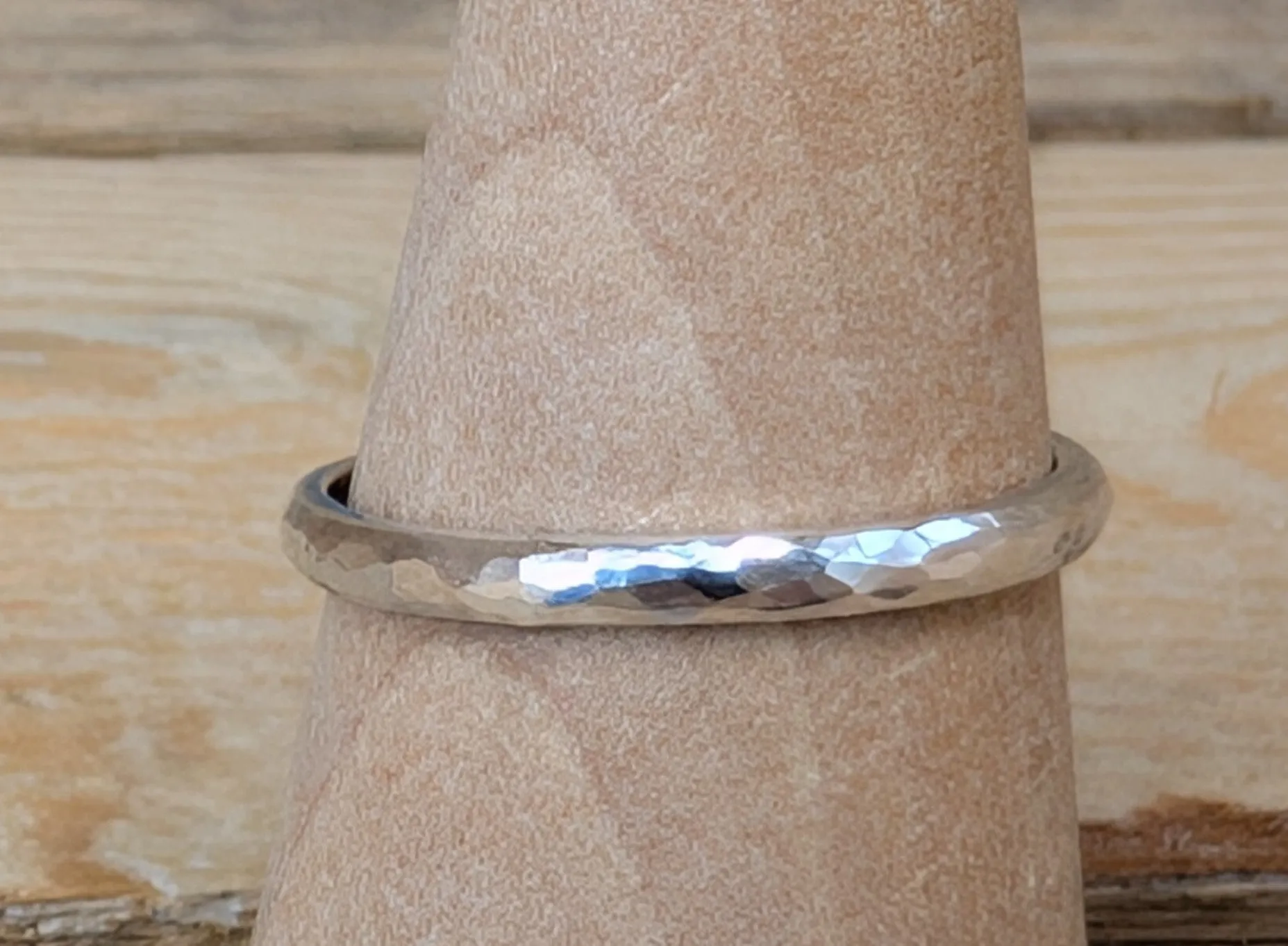 sterling silver curved hammered stacking ring