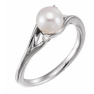 Sterling Silver Freshwater Pearl & .03 CTW Diamond Bypass Ring