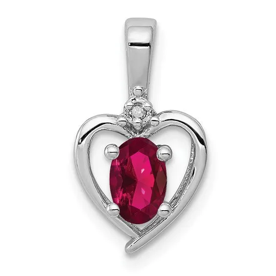 Sterling Silver Gemstone and Diamond Heart Pendants
