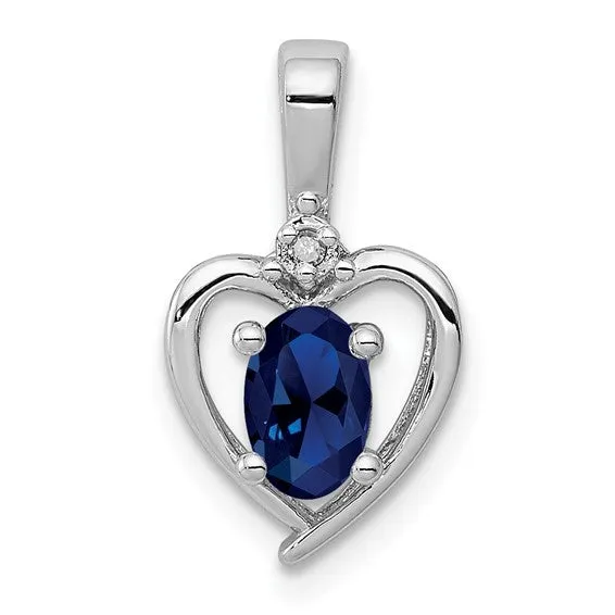 Sterling Silver Gemstone and Diamond Heart Pendants