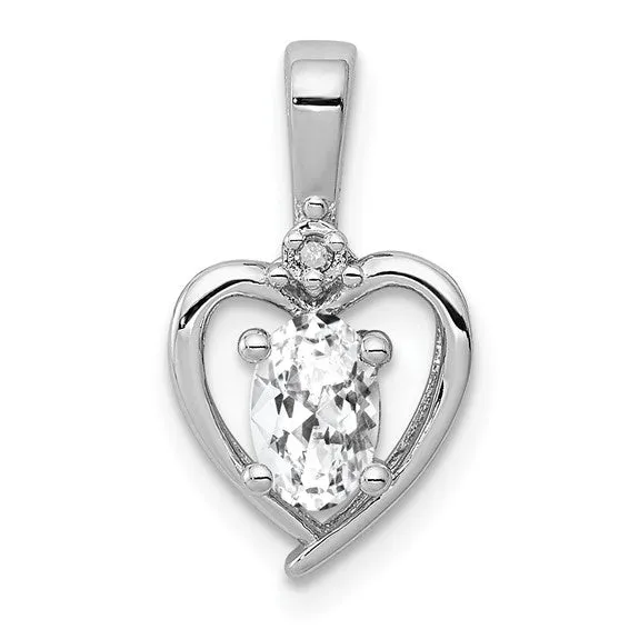 Sterling Silver Gemstone and Diamond Heart Pendants