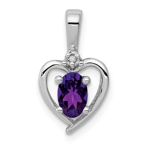 Sterling Silver Gemstone and Diamond Heart Pendants