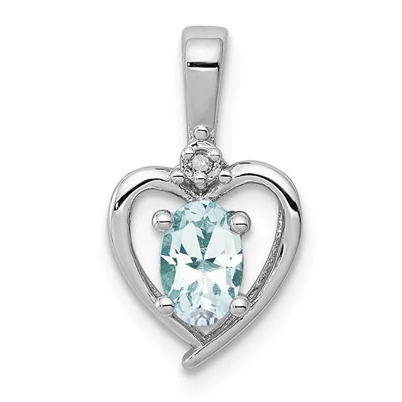Sterling Silver Gemstone and Diamond Heart Pendants