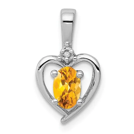 Sterling Silver Gemstone and Diamond Heart Pendants