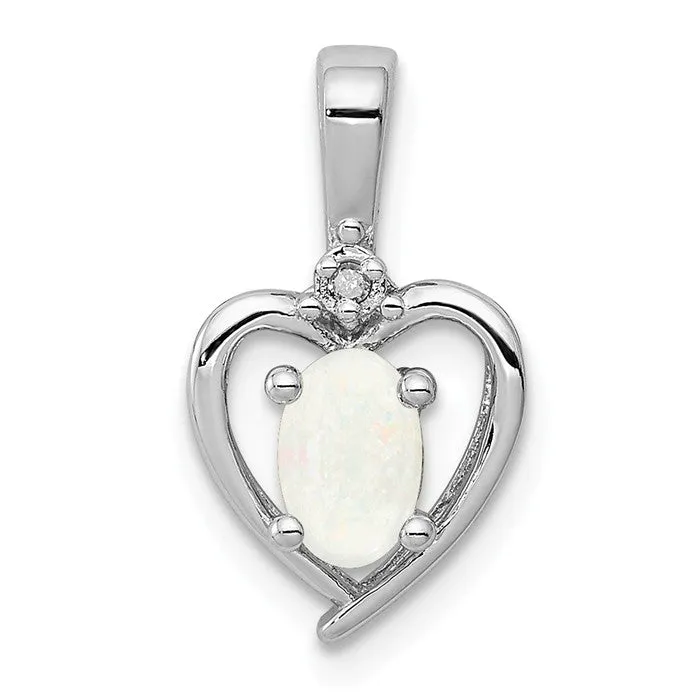Sterling Silver Gemstone and Diamond Heart Pendants