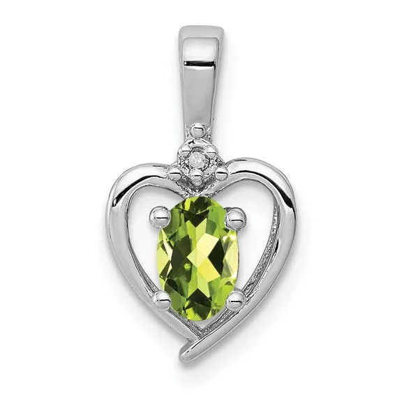 Sterling Silver Gemstone and Diamond Heart Pendants