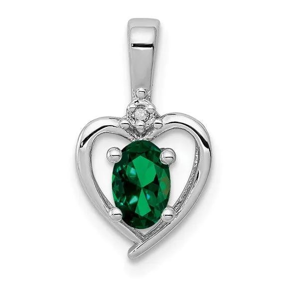 Sterling Silver Gemstone and Diamond Heart Pendants