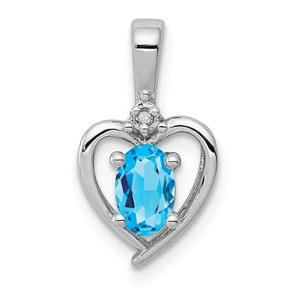 Sterling Silver Gemstone and Diamond Heart Pendants