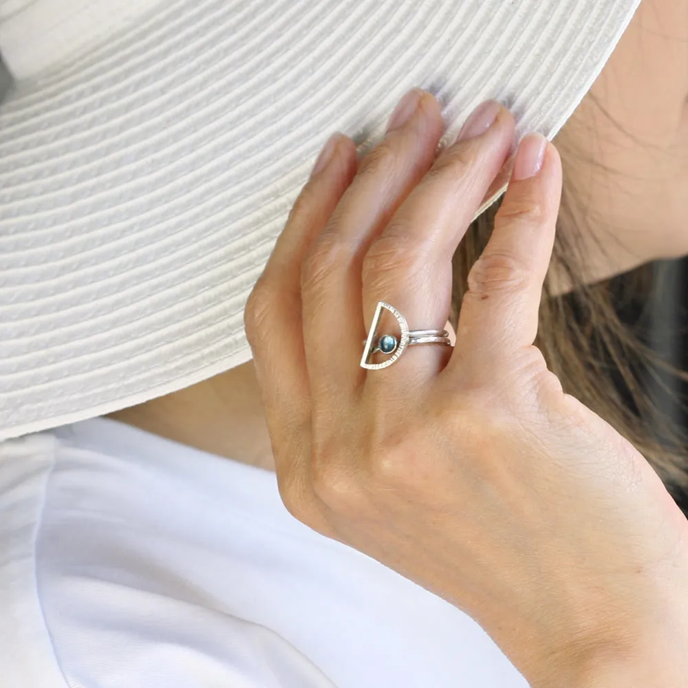 Sterling Silver Geometric Stackable Ring - CRESCENT MOON - Ring Jacket