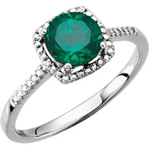 Sterling Silver Lab-Created Emerald & .01 CTW Diamond Ring Size 8