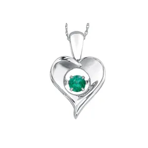 Sterling Silver (May) Birthstone Dancing Emerald Heart Pendant