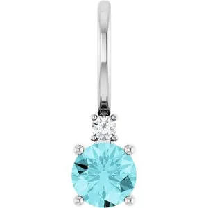 Sterling Silver Natural Blue Zircon & .015 CT Natural Diamond Charm/Pendant