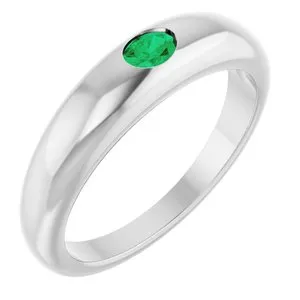 Sterling Silver Natural Emerald Dome Ring