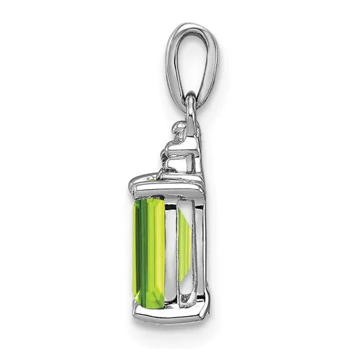 Sterling Silver Rectangular Emerald Cut Gemstone And Diamond Pendants