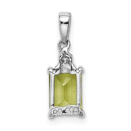 Sterling Silver Rectangular Emerald Cut Gemstone And Diamond Pendants