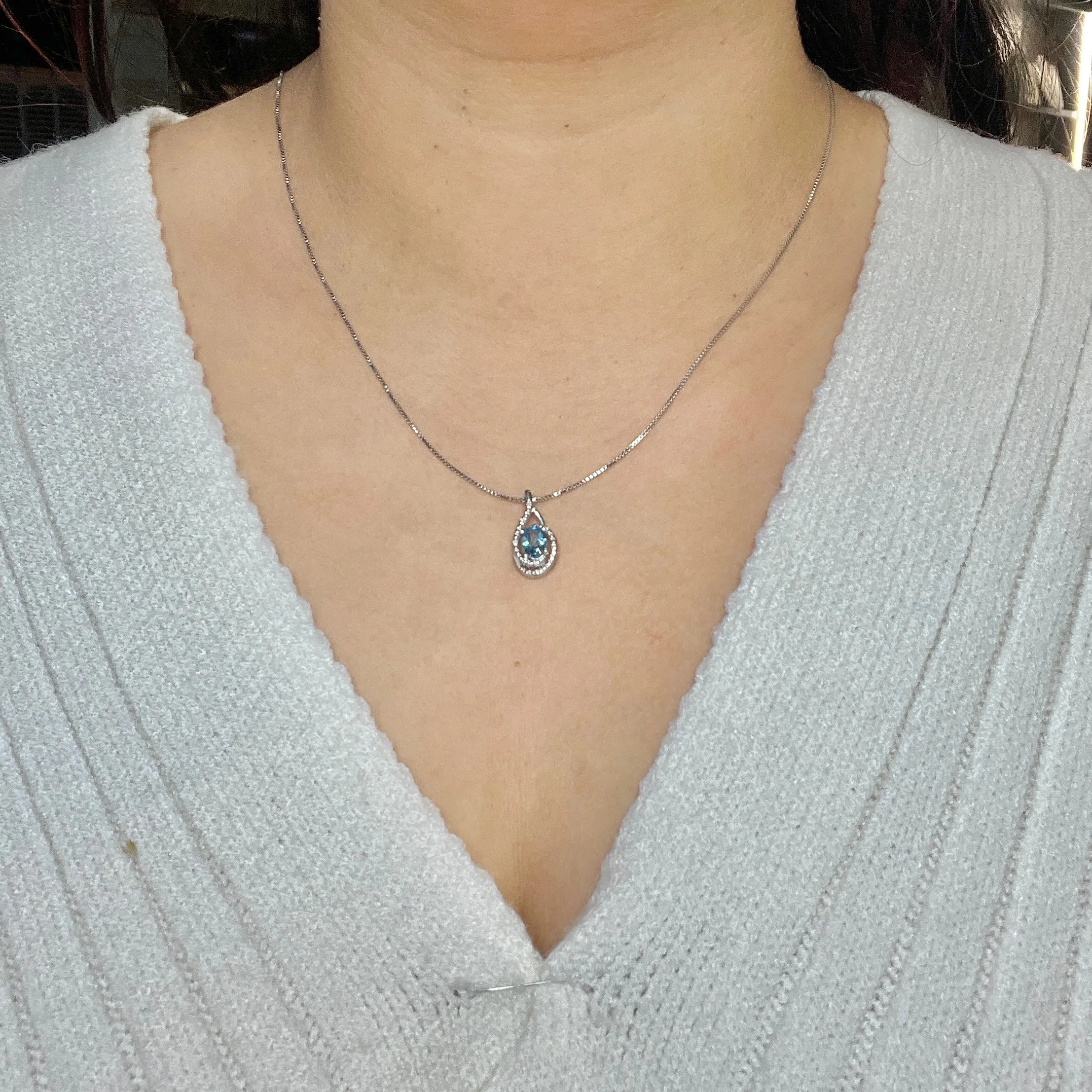 Sterling Silver Rhodium Plated (May) Birthstone Emerald and Diamond Pendant