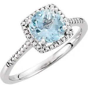 Sterling Silver Sky Blue Topaz & .01 CTW Diamond Ring Size 8