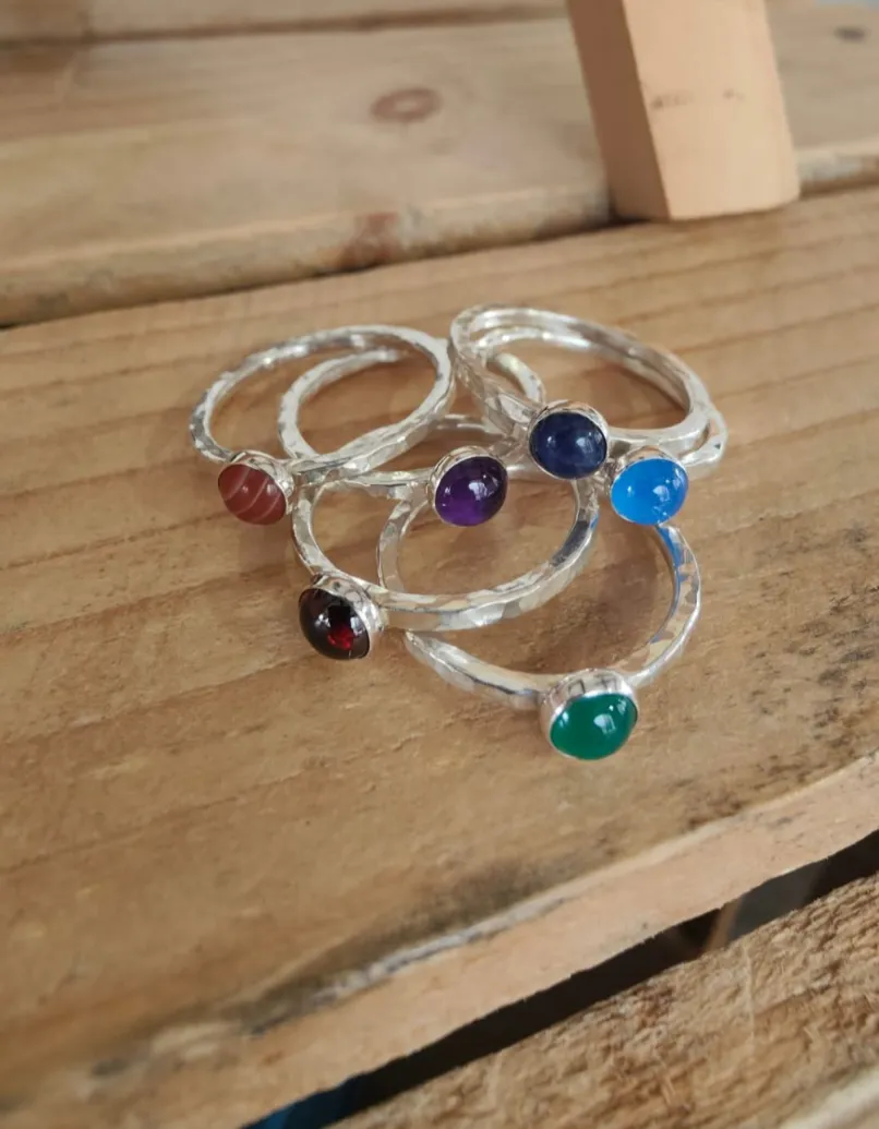 sterling silver striped carnelian stacking ring