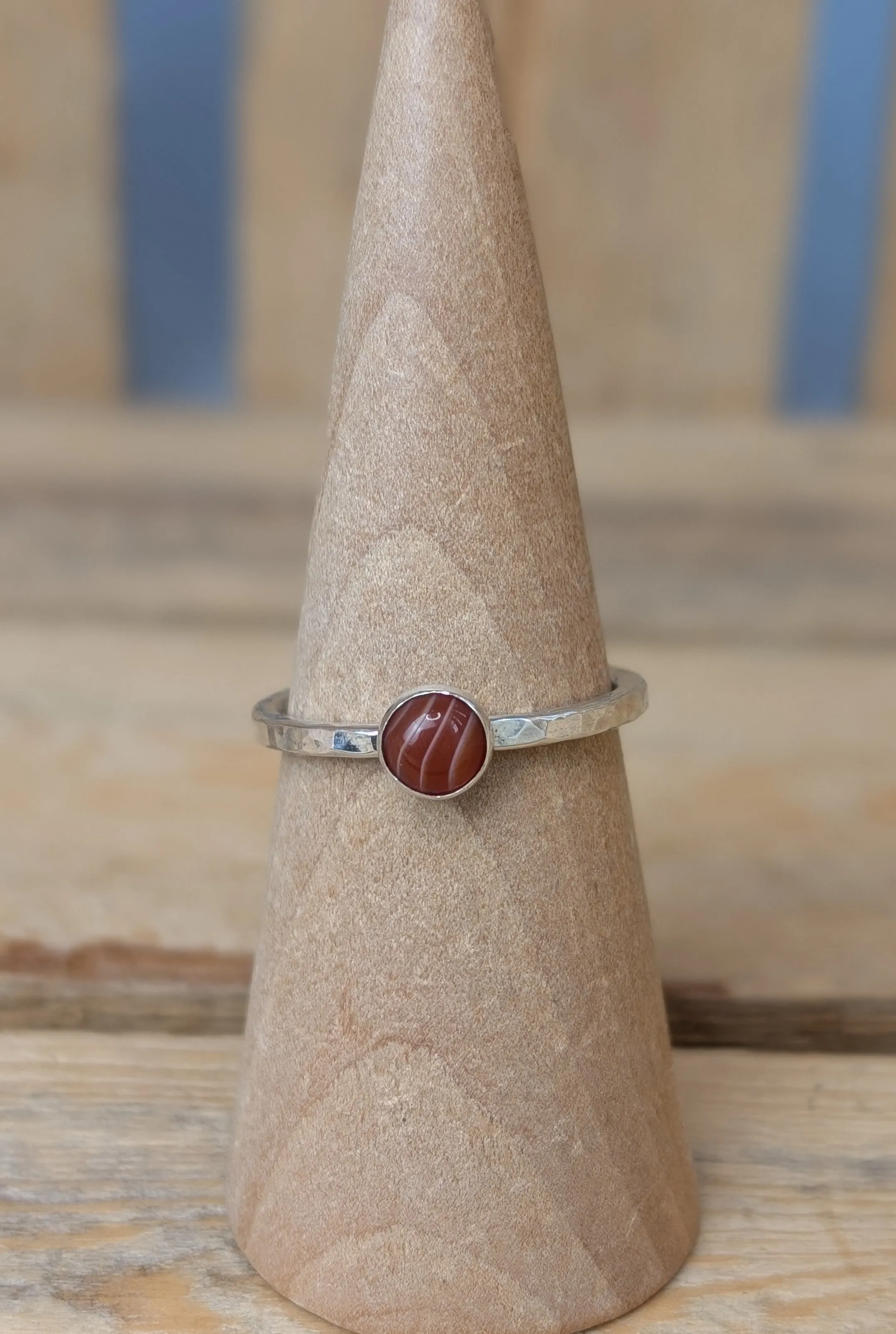 sterling silver striped carnelian stacking ring