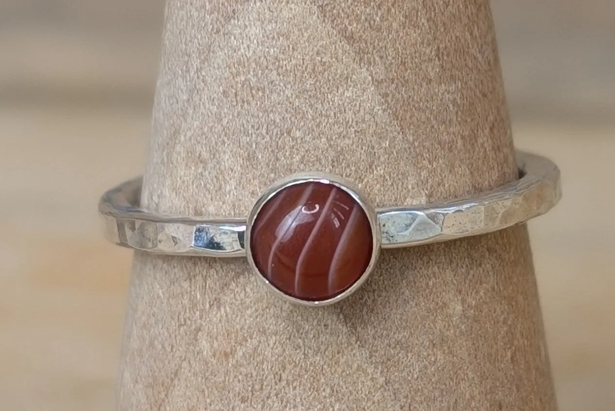 sterling silver striped carnelian stacking ring