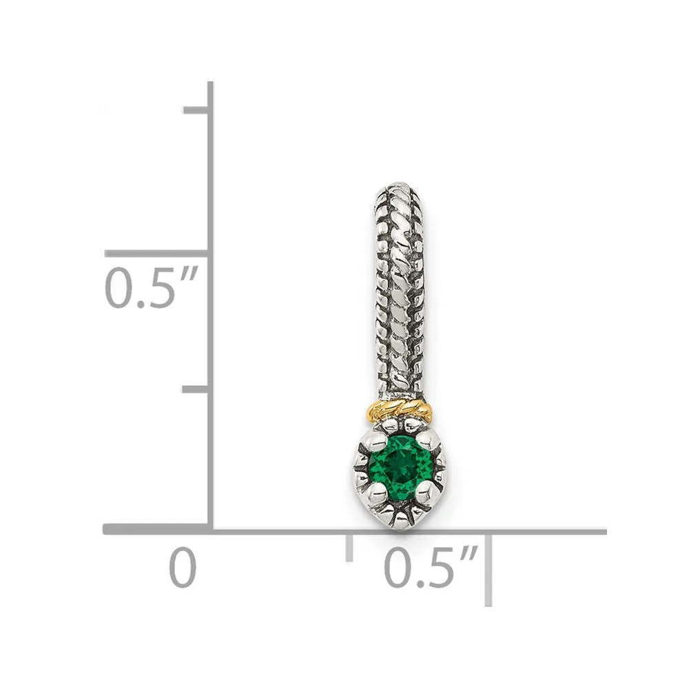 Sterling Silver w/ 14k Polished Created Emerald Chain Slide Pendant