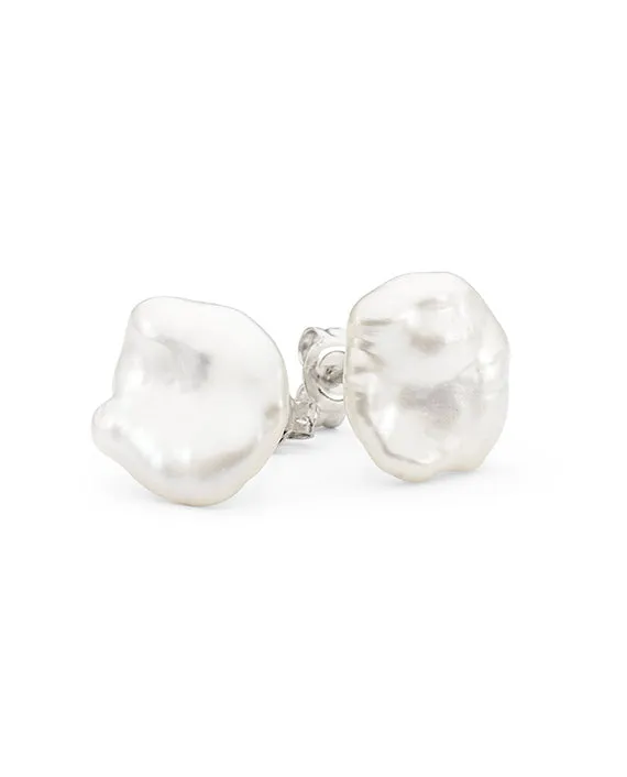 Sterling Silver White Keshi Freshwater Pearl Stud Earrings