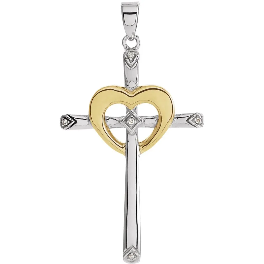 Sterling Silver/10k Yellow Gold .015 CTW Diamond Cross Pendant with Rhodium