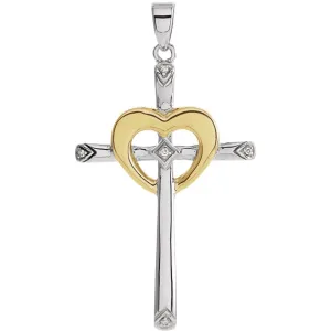 Sterling Silver/10k Yellow Gold .015 CTW Diamond Cross Pendant with Rhodium