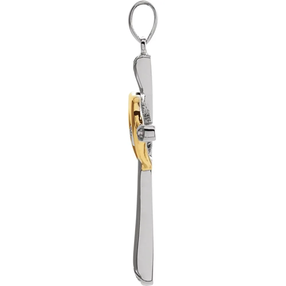 Sterling Silver/10k Yellow Gold .015 CTW Diamond Cross Pendant with Rhodium